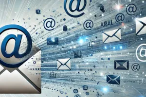 Image of envelope sending emails and @ symbols out to symbolize email communications.