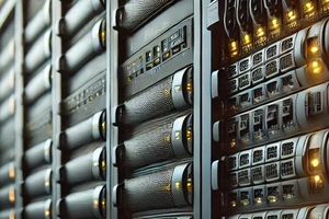 Close-up view of drive bays in a rackmount server for enterprise server support.