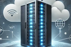 An abstract image depicting a tower in an Internet based landscape.