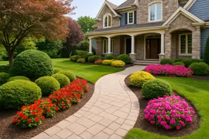 An image of and estate with beautiful landscaped grounds