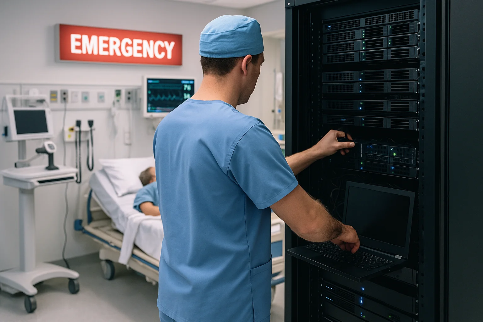 IT Worker providing service to servers in a hospital environement.