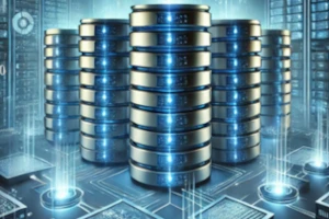 An abstract image symbolizing databases in a digital environment.
