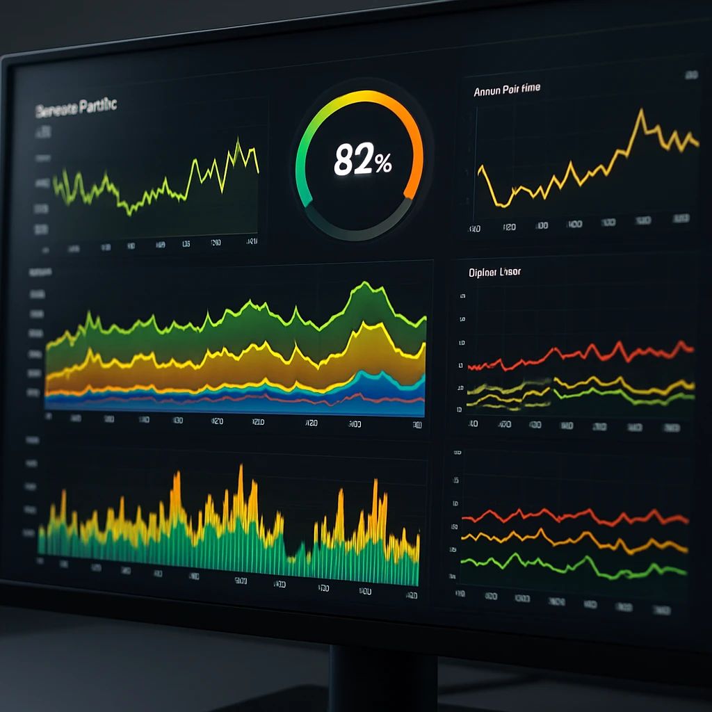 Monitoring dashboard showing charts and real-time analytics across multiple devices.