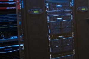 Photo of active server rack representing IT infrastructure support for business and residential clients.