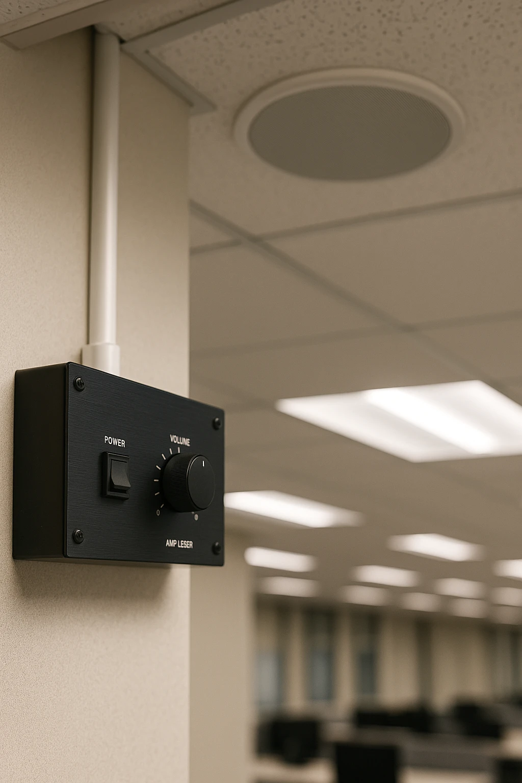 Image of power button with a sound control knob.