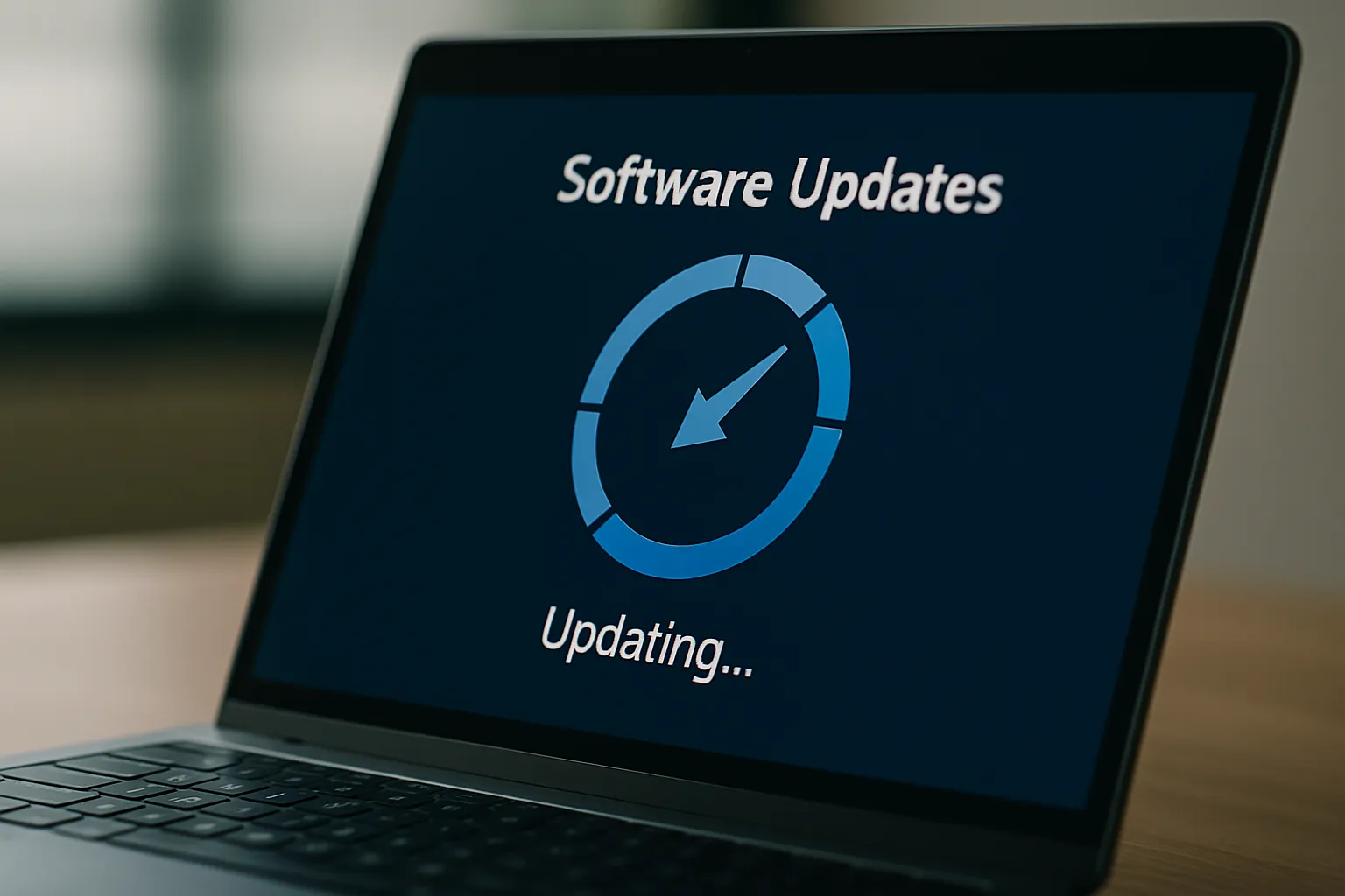 A picture of a laptop doing updates.