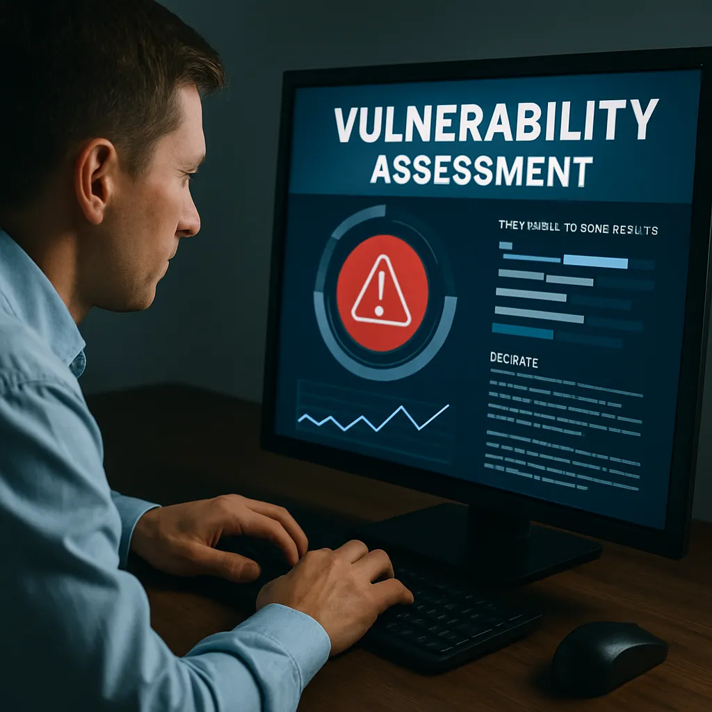 Image that shows a man looking at an vulnerability assessment.