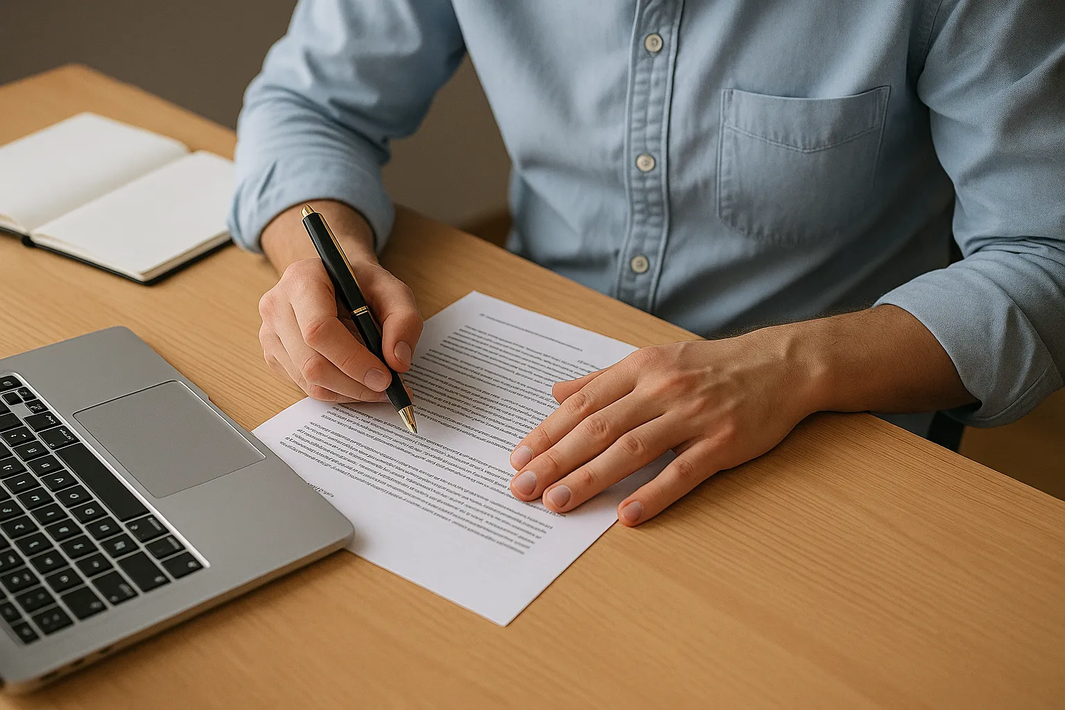 An office worker reviewing a document.