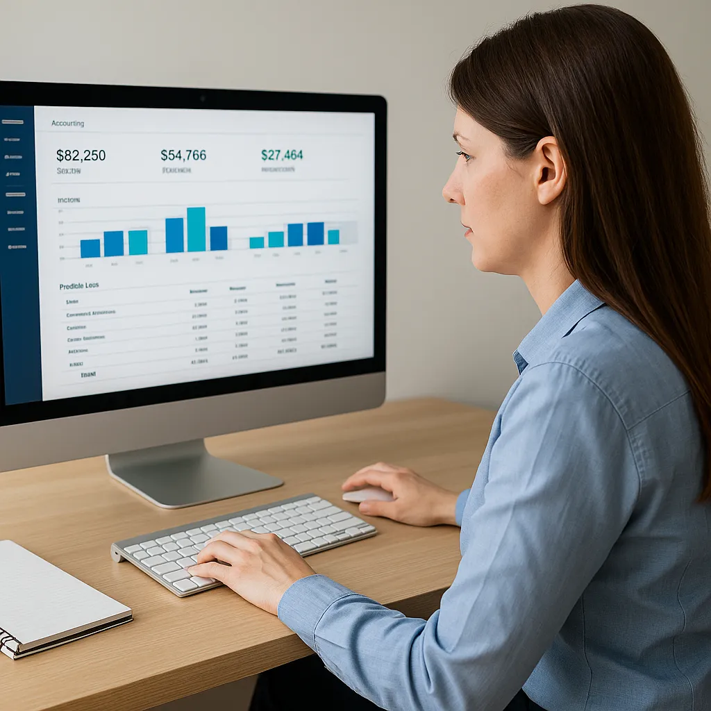 A bookkeeper working to enter data.